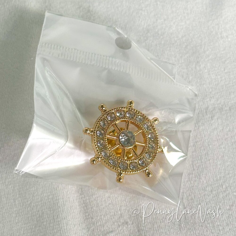 Vintage Captain Wheel With Rhinestone Lapel Pin Brooch - Picture 4 of 4